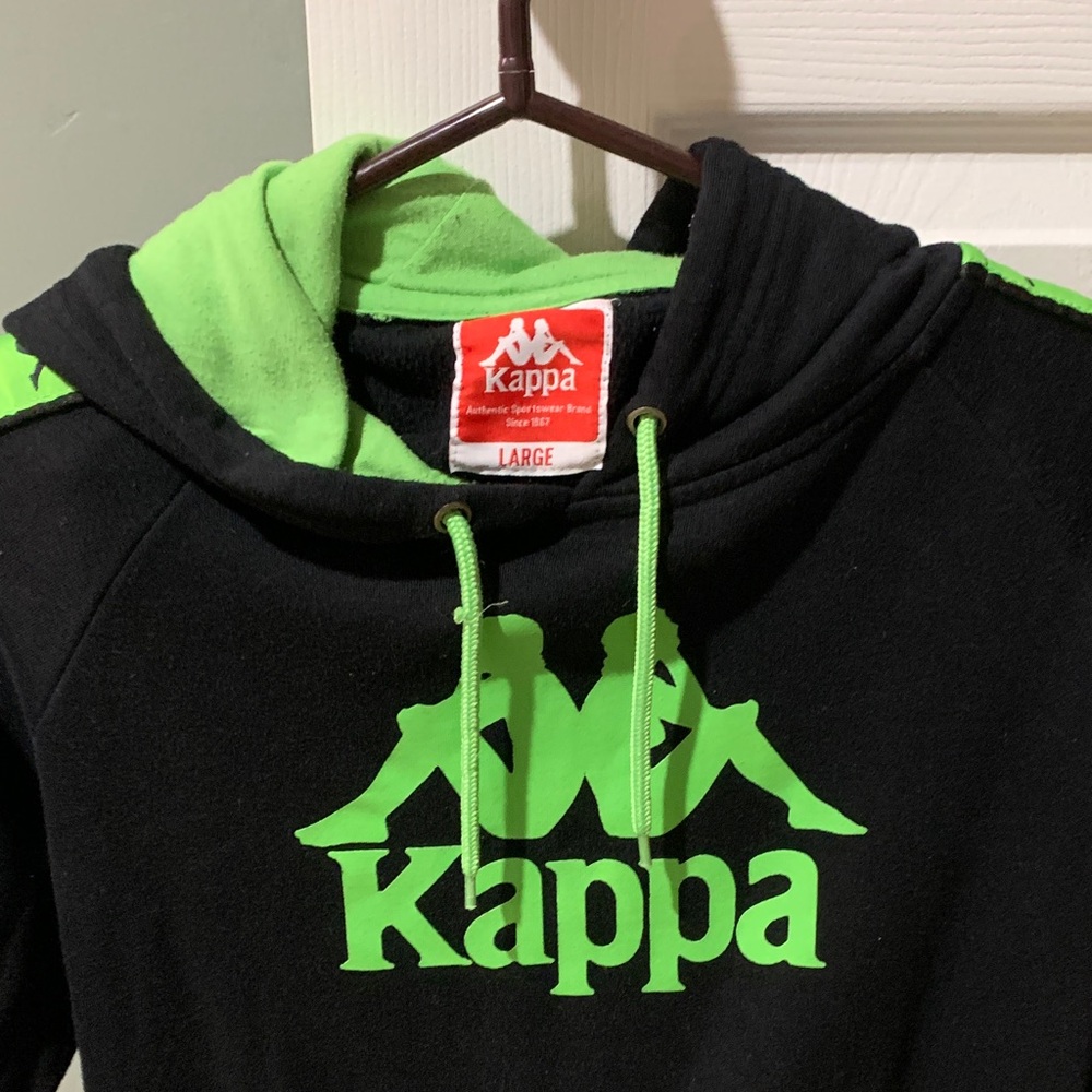 Kappa Black Hoodie with Neon Green Details old in good condition